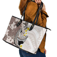 Brown and White Hawaii Shark Tattoo Leather Tote Bag Puakenikeni Lei Plumeria Polynesian Pattern LT14 - Polynesian Pride