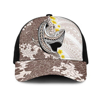 Brown and White Hawaii Shark Tattoo Mesh Trucker Cap Puakenikeni Lei Plumeria Polynesian Pattern LT14 One Size Black White - Polynesian Pride