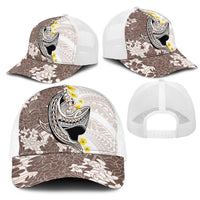 Brown and White Hawaii Shark Tattoo Mesh Trucker Cap Puakenikeni Lei Plumeria Polynesian Pattern LT14 - Polynesian Pride
