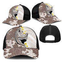 Brown and White Hawaii Shark Tattoo Mesh Trucker Cap Puakenikeni Lei Plumeria Polynesian Pattern LT14 - Polynesian Pride