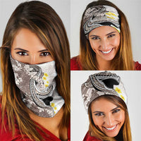 Brown and White Hawaii Shark Tattoo Neck Gaiter Puakenikeni Lei Plumeria Polynesian Pattern LT14 - Polynesian Pride