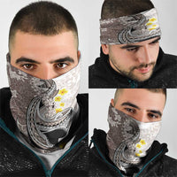 Brown and White Hawaii Shark Tattoo Neck Gaiter Puakenikeni Lei Plumeria Polynesian Pattern LT14 - Polynesian Pride