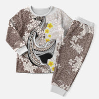 Brown and White Hawaii Shark Tattoo Christmas Pajama Set Puakenikeni Lei Plumeria Polynesian Pattern LT14 Men White - Polynesian Pride
