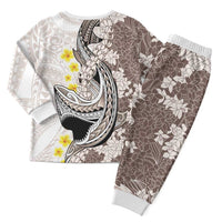 Brown and White Hawaii Shark Tattoo Christmas Pajama Set Puakenikeni Lei Plumeria Polynesian Pattern LT14 - Polynesian Pride