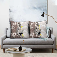 Brown and White Hawaii Shark Tattoo Pillow Cover Puakenikeni Lei Plumeria Polynesian Pattern - Polynesian Pride