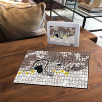 Brown and White Hawaii Shark Tattoo Puzzle Puakenikeni Lei Plumeria Polynesian Pattern - Polynesian Pride