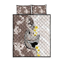 Brown and White Hawaii Shark Tattoo Quilt Bed Set Puakenikeni Lei Plumeria Polynesian Pattern - Polynesian Pride
