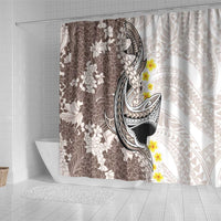 Brown and White Hawaii Shark Tattoo Shower Curtain Puakenikeni Lei Plumeria Polynesian Pattern - Polynesian Pride