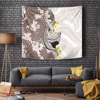 Brown and White Hawaii Shark Tattoo Tapestry Puakenikeni Lei Plumeria Polynesian Pattern - Polynesian Pride