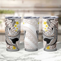 Brown and White Hawaii Shark Tattoo Tumbler Cup Puakenikeni Lei Plumeria Polynesian Pattern - Polynesian Pride