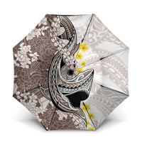 Brown and White Hawaii Shark Tattoo Umbrella Puakenikeni Lei Plumeria Polynesian Pattern - Polynesian Pride