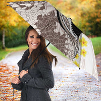 Brown and White Hawaii Shark Tattoo Umbrella Puakenikeni Lei Plumeria Polynesian Pattern - Polynesian Pride