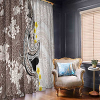 Brown and White Hawaii Shark Tattoo Window Curtain Puakenikeni Lei Plumeria Polynesian Pattern - Polynesian Pride