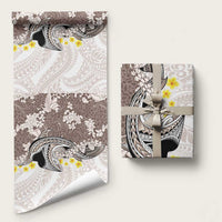 Brown and White Hawaii Shark Tattoo Wrapping Paper Puakenikeni Lei Plumeria Polynesian Pattern LT14 58" × 23" White - Polynesian Pride