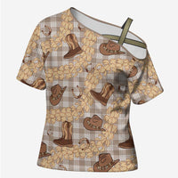 Khaki Palaka Hawaii Cowboy Cross Shoulder Shirt Puakenikeni Lei Paniolo Papale Seamless Vibes - Polynesian Pride