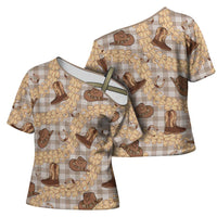 Khaki Palaka Hawaii Cowboy Cross Shoulder Shirt Puakenikeni Lei Paniolo Papale Seamless Vibes - Polynesian Pride