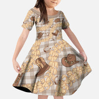 Khaki Palaka Hawaii Cowboy Kid Short Sleeve Dress Puakenikeni Lei Paniolo Papale Seamless Vibes - Polynesian Pride