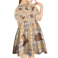 Khaki Palaka Hawaii Cowboy Kid Short Sleeve Dress Puakenikeni Lei Paniolo Papale Seamless Vibes - Polynesian Pride