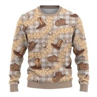 Khaki Palaka Hawaii Cowboy Ugly Christmas Sweater Puakenikeni Lei Paniolo Papale Seamless Vibes - Polynesian Pride