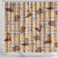 Khaki Palaka Hawaii Cowboy Shower Curtain Puakenikeni Lei Paniolo Papale Seamless Vibes - Polynesian Pride