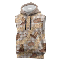 Khaki Palaka Hawaii Cowboy Sleeveless Hoodie Puakenikeni Lei Paniolo Papale Seamless Vibes - Polynesian Pride