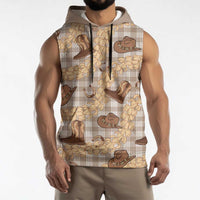 Khaki Palaka Hawaii Cowboy Sleeveless Hoodie Puakenikeni Lei Paniolo Papale Seamless Vibes - Polynesian Pride