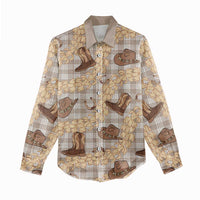 Khaki Palaka Hawaii Cowboy Women Casual Shirt Puakenikeni Lei Paniolo Papale Seamless Vibes - Polynesian Pride