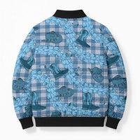 Cyan Palaka Hawaii Cowboy Bomber Puffer Jacket Puakenikeni Lei Paniolo Papale Seamless Vibes - Polynesian Pride