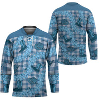 Cyan Palaka Hawaii Cowboy Hockey Jersey Puakenikeni Lei Paniolo Papale Seamless Vibes LT14 - Polynesian Pride