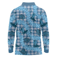 Cyan Palaka Hawaii Cowboy Long Sleeve Polo Shirt Puakenikeni Lei Paniolo Papale Seamless Vibes - Polynesian Pride