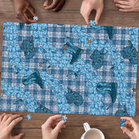 Cyan Palaka Hawaii Cowboy Puzzle Puakenikeni Lei Paniolo Papale Seamless Vibes - Polynesian Pride