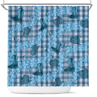 Cyan Palaka Hawaii Cowboy Shower Curtain Puakenikeni Lei Paniolo Papale Seamless Vibes - Polynesian Pride