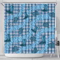 Cyan Palaka Hawaii Cowboy Shower Curtain Puakenikeni Lei Paniolo Papale Seamless Vibes - Polynesian Pride