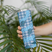 Cyan Palaka Hawaii Cowboy Skinny Tumbler Puakenikeni Lei Paniolo Papale Seamless Vibes - Polynesian Pride