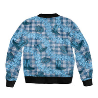 Cyan Palaka Hawaii Cowboy Sleeve Zip Bomber Jacket Puakenikeni Lei Paniolo Papale Seamless Vibes - Polynesian Pride