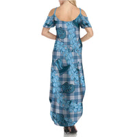 Cyan Palaka Hawaii Cowboy Summer Maxi Dress Puakenikeni Lei Paniolo Papale Seamless Vibes - Polynesian Pride