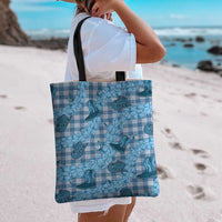 Cyan Palaka Hawaii Cowboy Tote Bag Puakenikeni Lei Paniolo Papale Seamless Vibes - Polynesian Pride