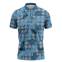 Cyan Palaka Hawaii Cowboy Zipper Polo Shirt Puakenikeni Lei Paniolo Papale Seamless Vibes - Polynesian Pride