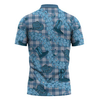 Cyan Palaka Hawaii Cowboy Zipper Polo Shirt Puakenikeni Lei Paniolo Papale Seamless Vibes - Polynesian Pride
