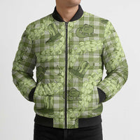 Lime Palaka Hawaii Cowboy Bomber Puffer Jacket Puakenikeni Lei Paniolo Papale Seamless Vibes - Polynesian Pride
