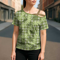 Lime Palaka Hawaii Cowboy Cross Shoulder Shirt Puakenikeni Lei Paniolo Papale Seamless Vibes - Polynesian Pride