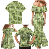 Lime Palaka Hawaii Cowboy Family Matching Mermaid Dress and Hawaiian Shirt Puakenikeni Lei Paniolo Papale Seamless Vibes - Polynesian Pride