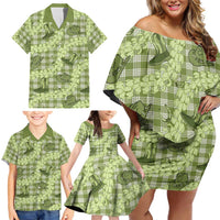 Lime Palaka Hawaii Cowboy Family Matching Off Shoulder Short Dress and Hawaiian Shirt Puakenikeni Lei Paniolo Papale Seamless Vibes - Polynesian Pride