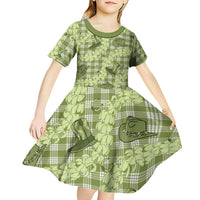 Lime Palaka Hawaii Cowboy Kid Short Sleeve Dress Puakenikeni Lei Paniolo Papale Seamless Vibes - Polynesian Pride