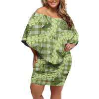 Lime Palaka Hawaii Cowboy Off Shoulder Short Dress Puakenikeni Lei Paniolo Papale Seamless Vibes - Polynesian Pride
