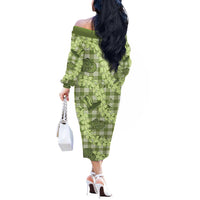 Lime Palaka Hawaii Cowboy Off The Shoulder Long Sleeve Dress Puakenikeni Lei Paniolo Papale Seamless Vibes - Polynesian Pride