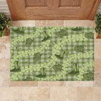 Lime Palaka Hawaii Cowboy Rubber Doormat Puakenikeni Lei Paniolo Papale Seamless Vibes - Polynesian Pride