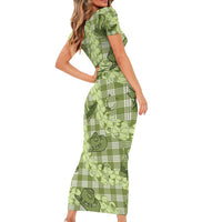 Lime Palaka Hawaii Cowboy Short Sleeve Bodycon Dress Puakenikeni Lei Paniolo Papale Seamless Vibes - Polynesian Pride