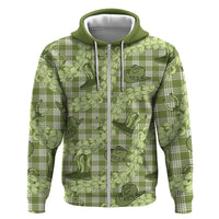 Lime Palaka Hawaii Cowboy Zip Hoodie Puakenikeni Lei Paniolo Papale Seamless Vibes - Polynesian Pride
