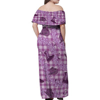 Purple Palaka Hawaii Cowboy Family Matching Off Shoulder Maxi Dress and Hawaiian Shirt Puakenikeni Lei Paniolo Papale Seamless Vibes - Polynesian Pride